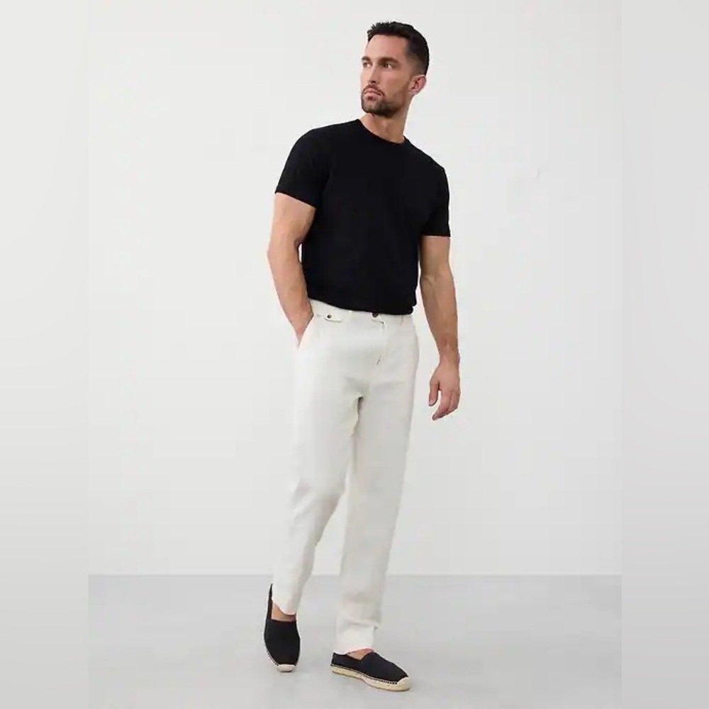 Banana Republic Slim-Straight Linen-Blend Trouser Cream W32 L34 690762 NWT